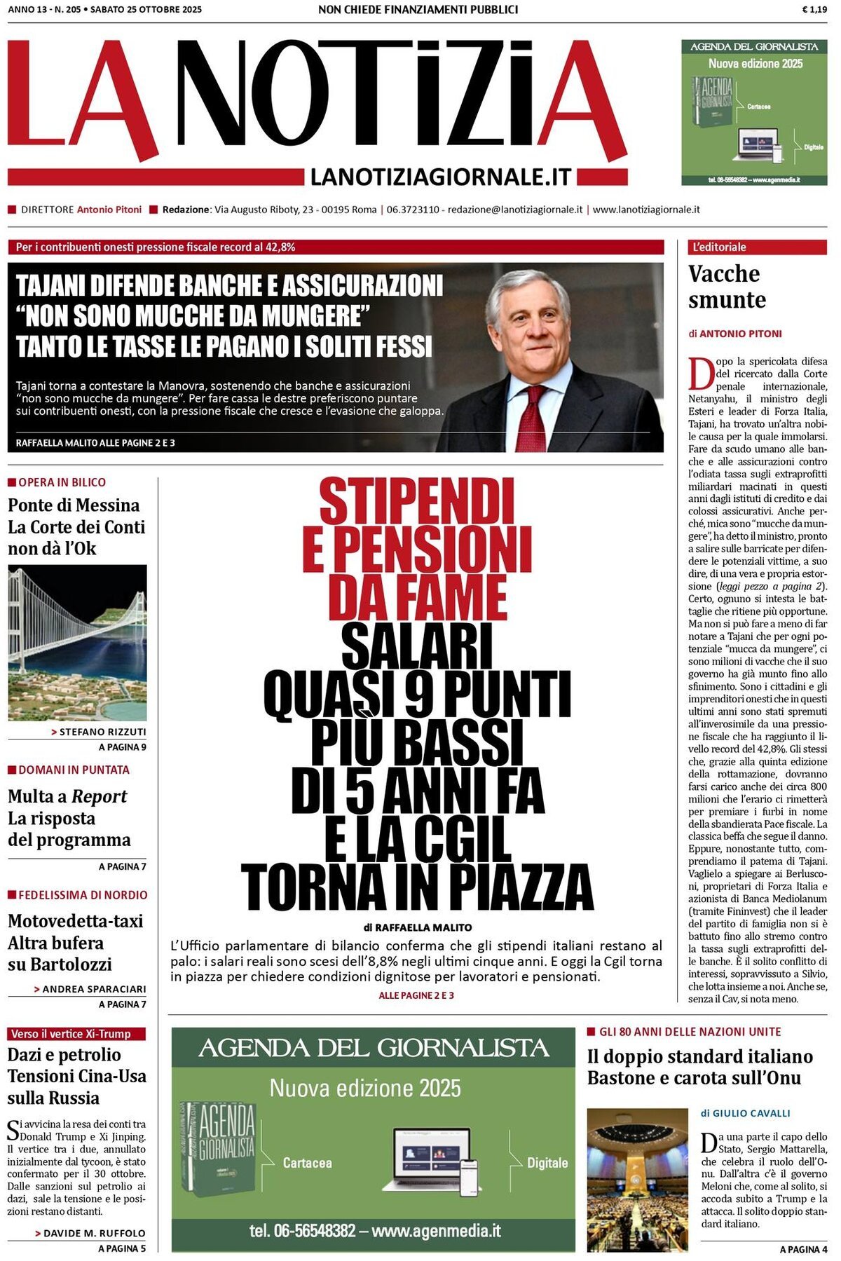 Prima Pagina La Notizia 25/10/2025