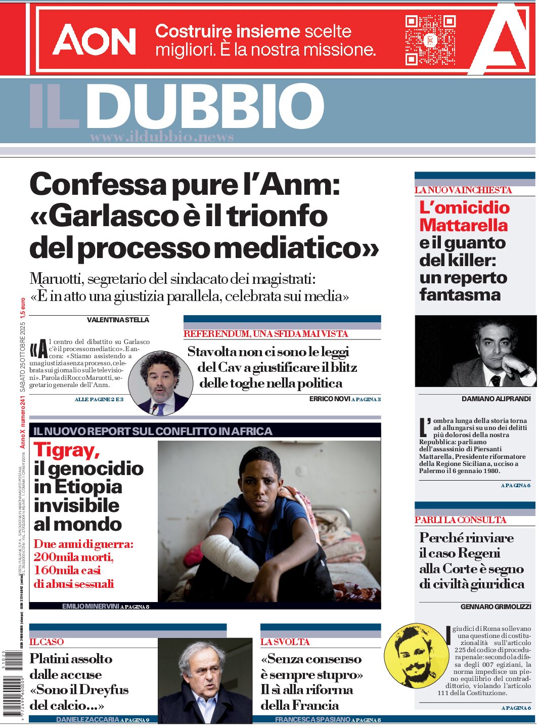 Prima Pagina Il Dubbio 25/10/2025