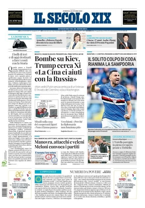 Prima Pagina Il Secolo XIX 26/10/2025