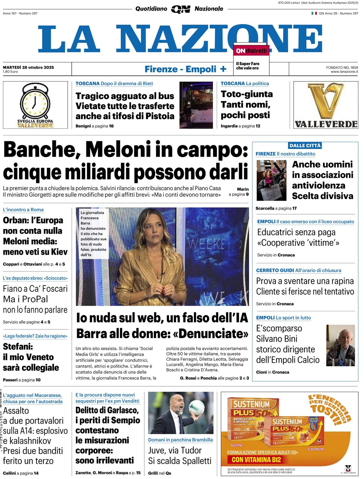 Prima Pagina La Nazione 28/10/2025
