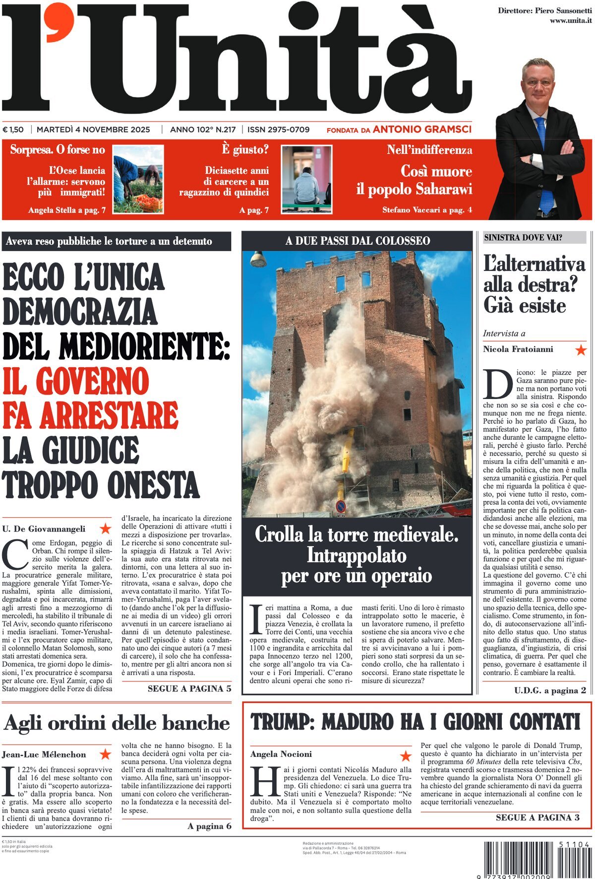 Prima Pagina L'Unità 04/11/2025