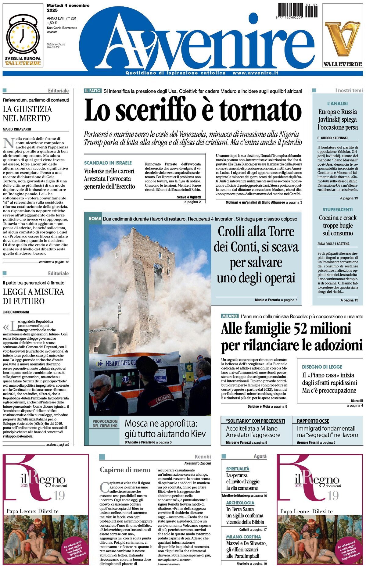 Prima Pagina Avvenire 04/11/2025