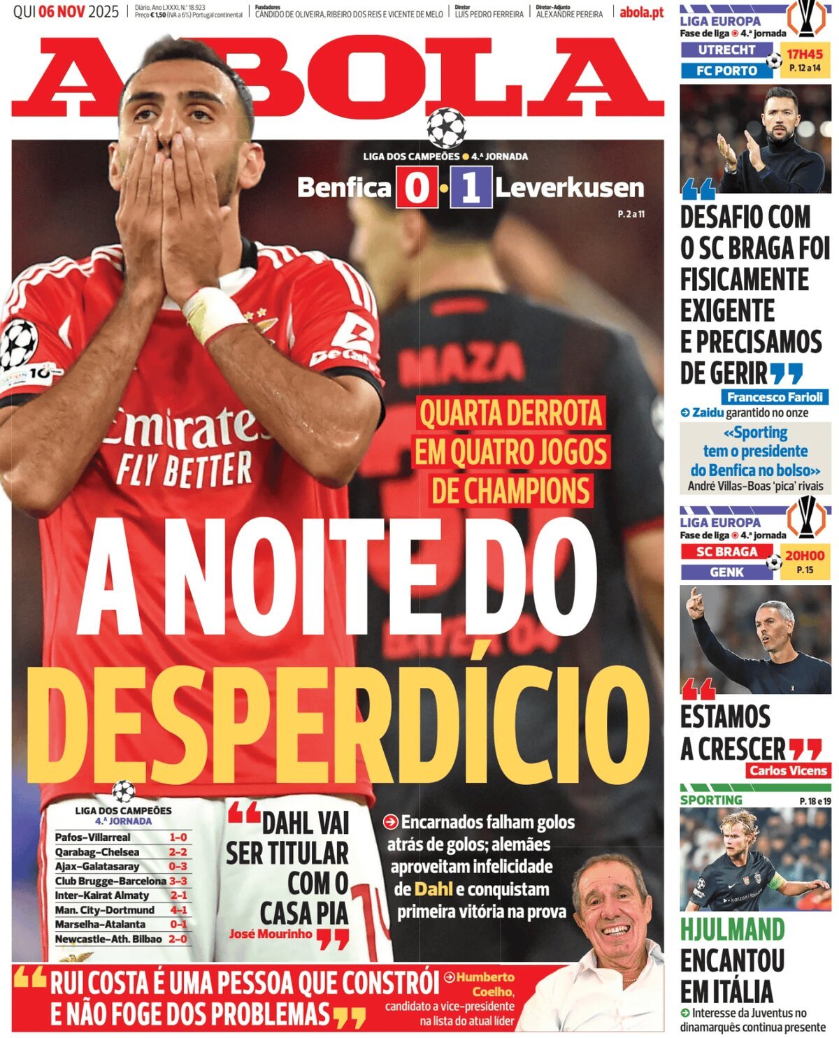 Prima Pagina A Bola 06/11/2025