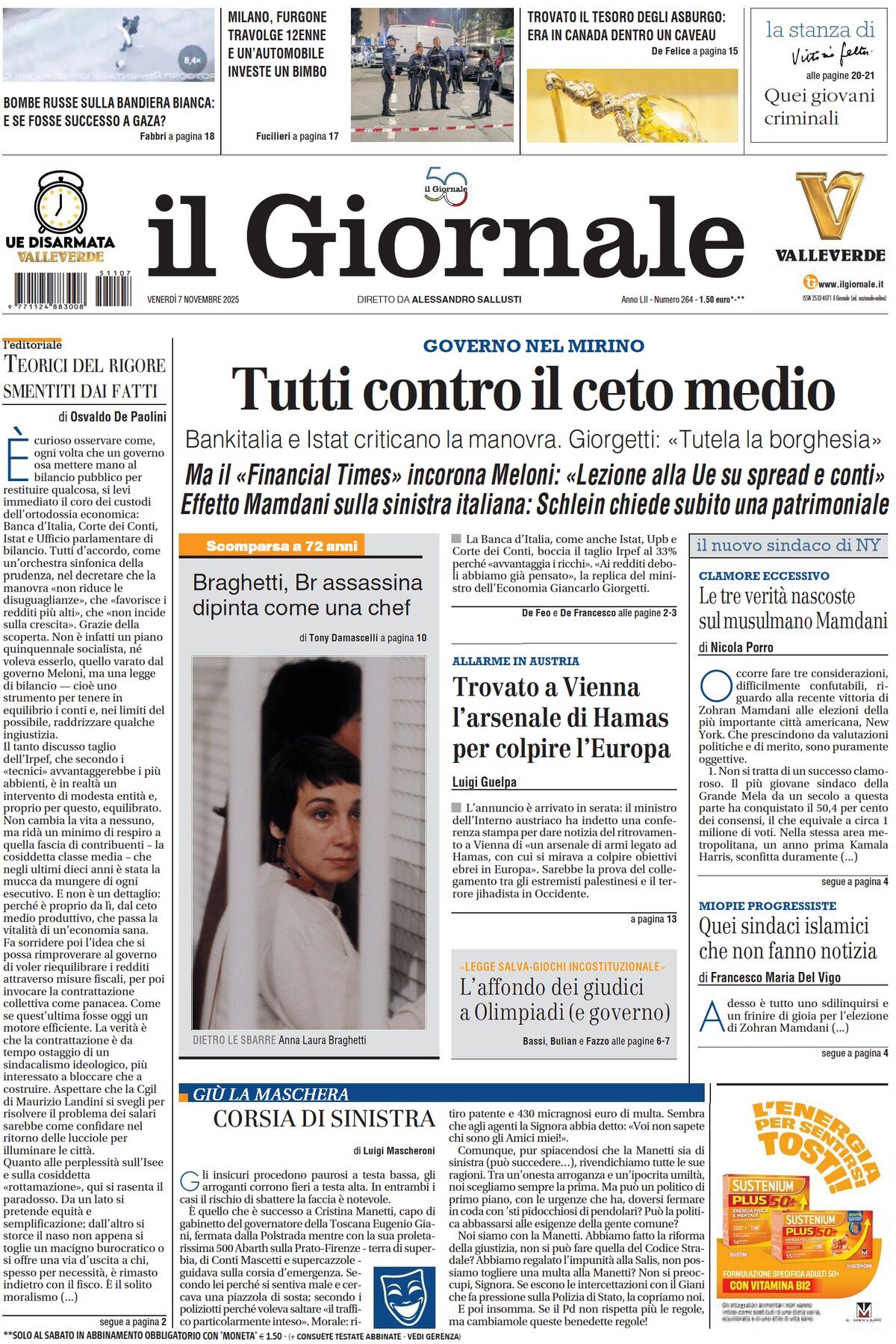 Prima Pagina Il Giornale 07/11/2025