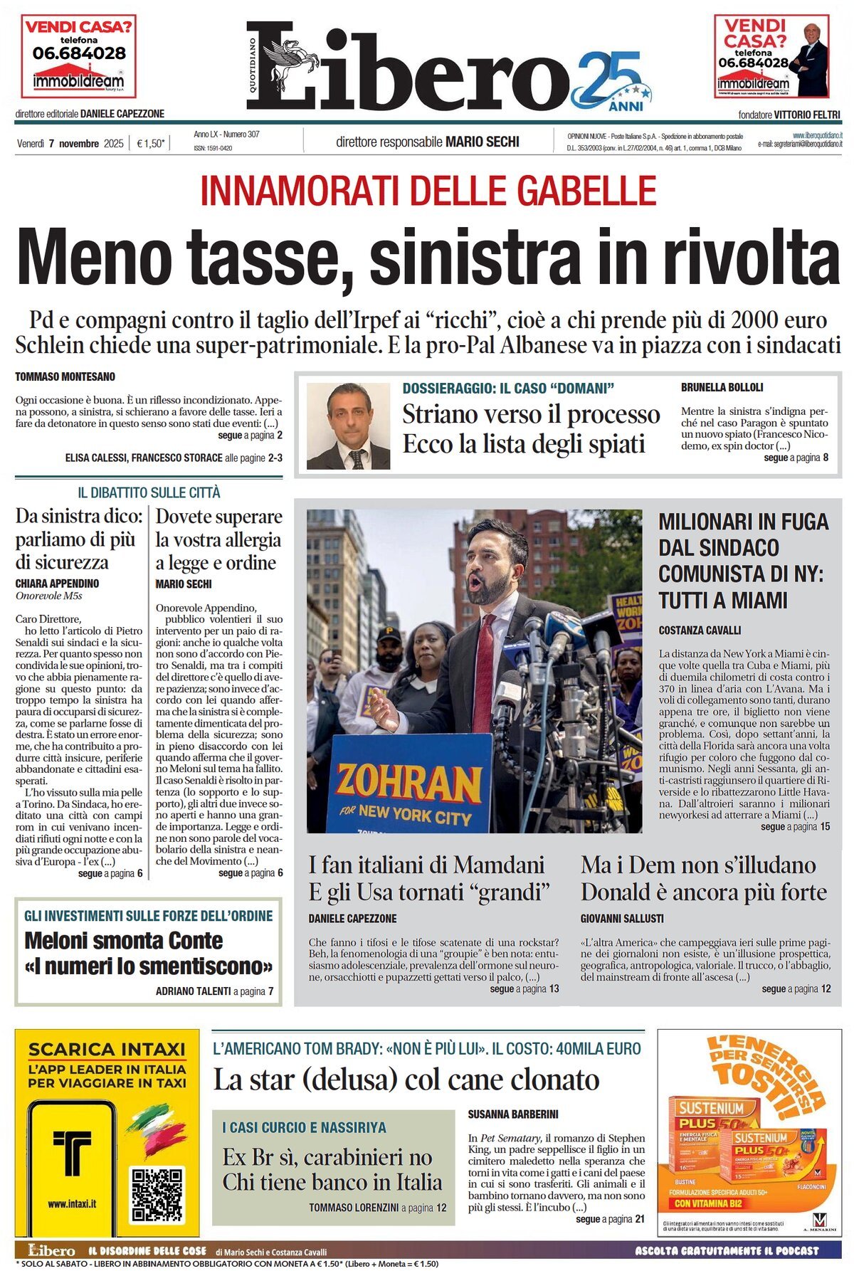 Prima Pagina Libero Quotidiano 07/11/2025