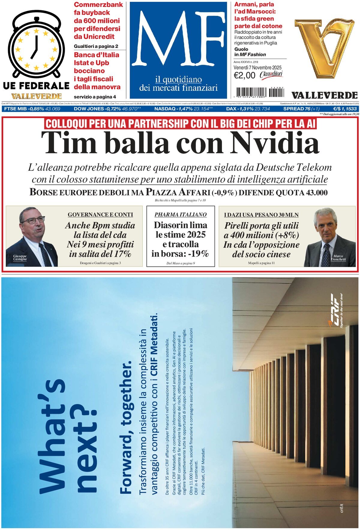 Prima Pagina MF Milano Finanza 07/11/2025