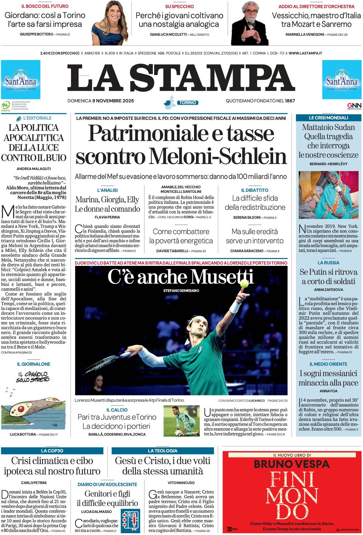 Prima Pagina La Stampa 09/11/2025