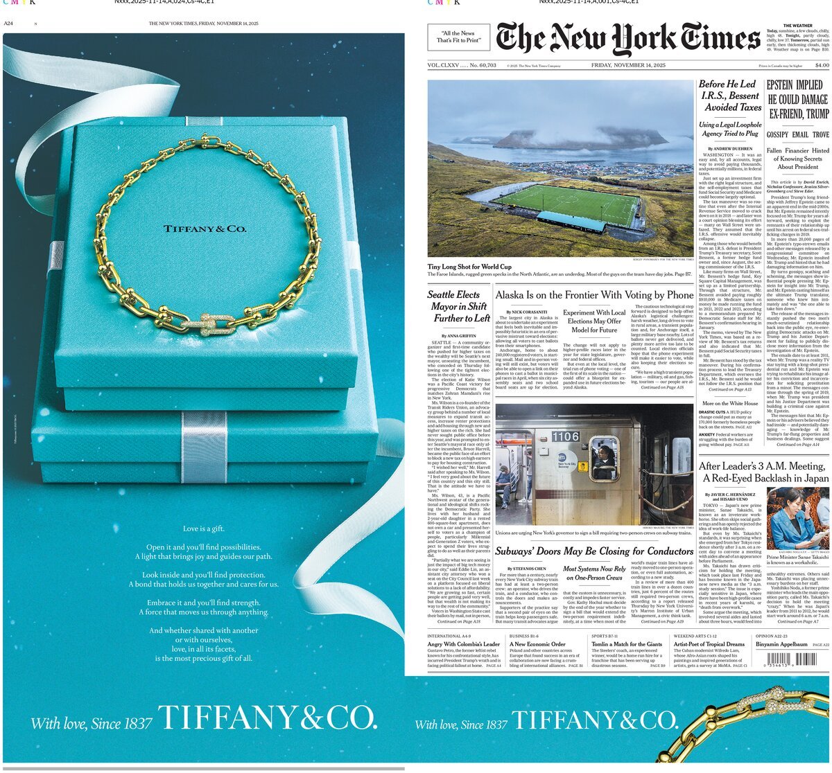 Prima Pagina The New York Times 14/11/2025