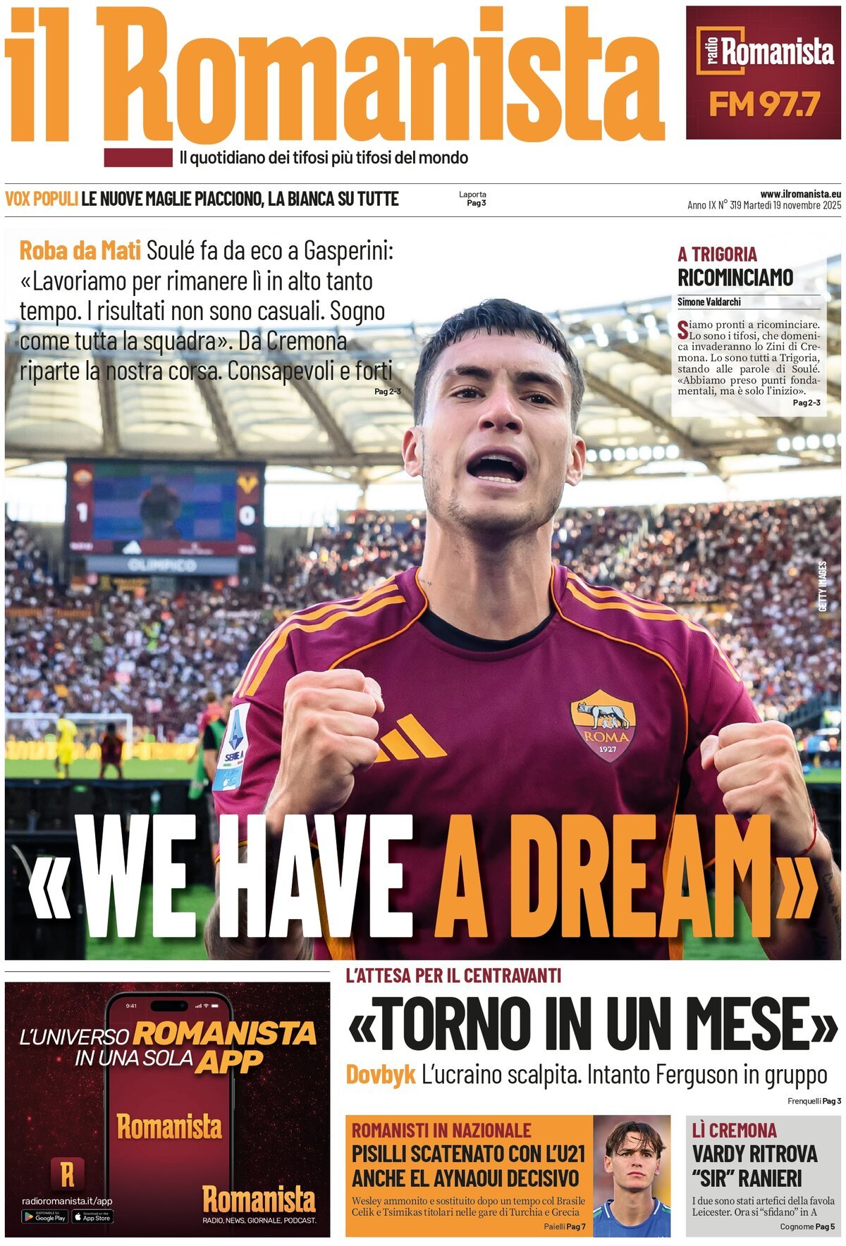 Prima Pagina Il Romanista 19/11/2025