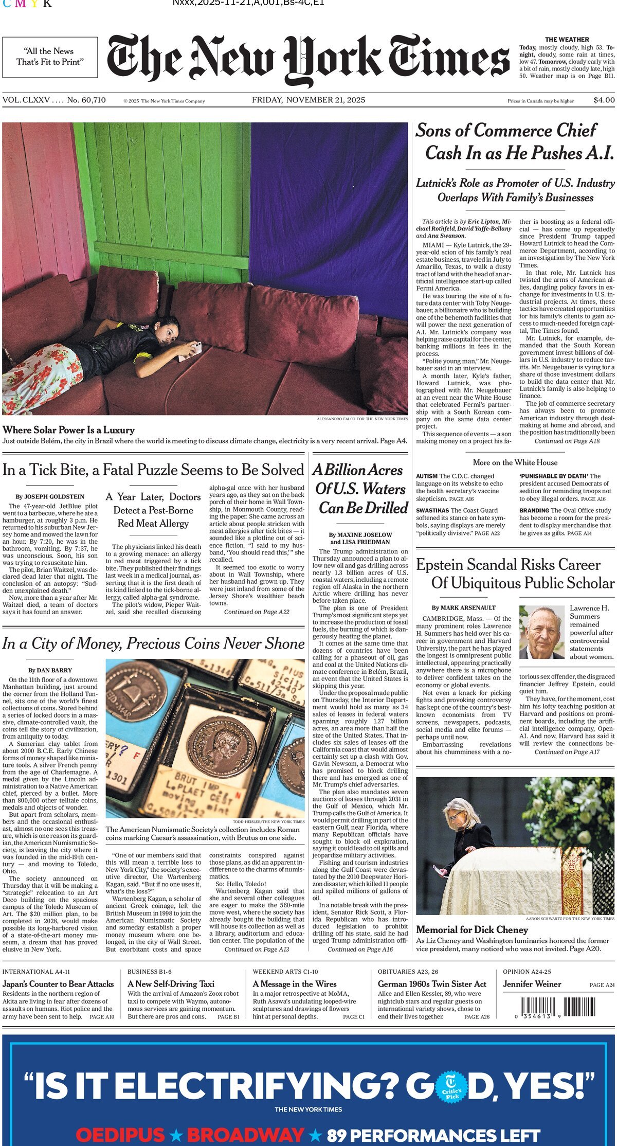 Prima Pagina The New York Times 21/11/2025