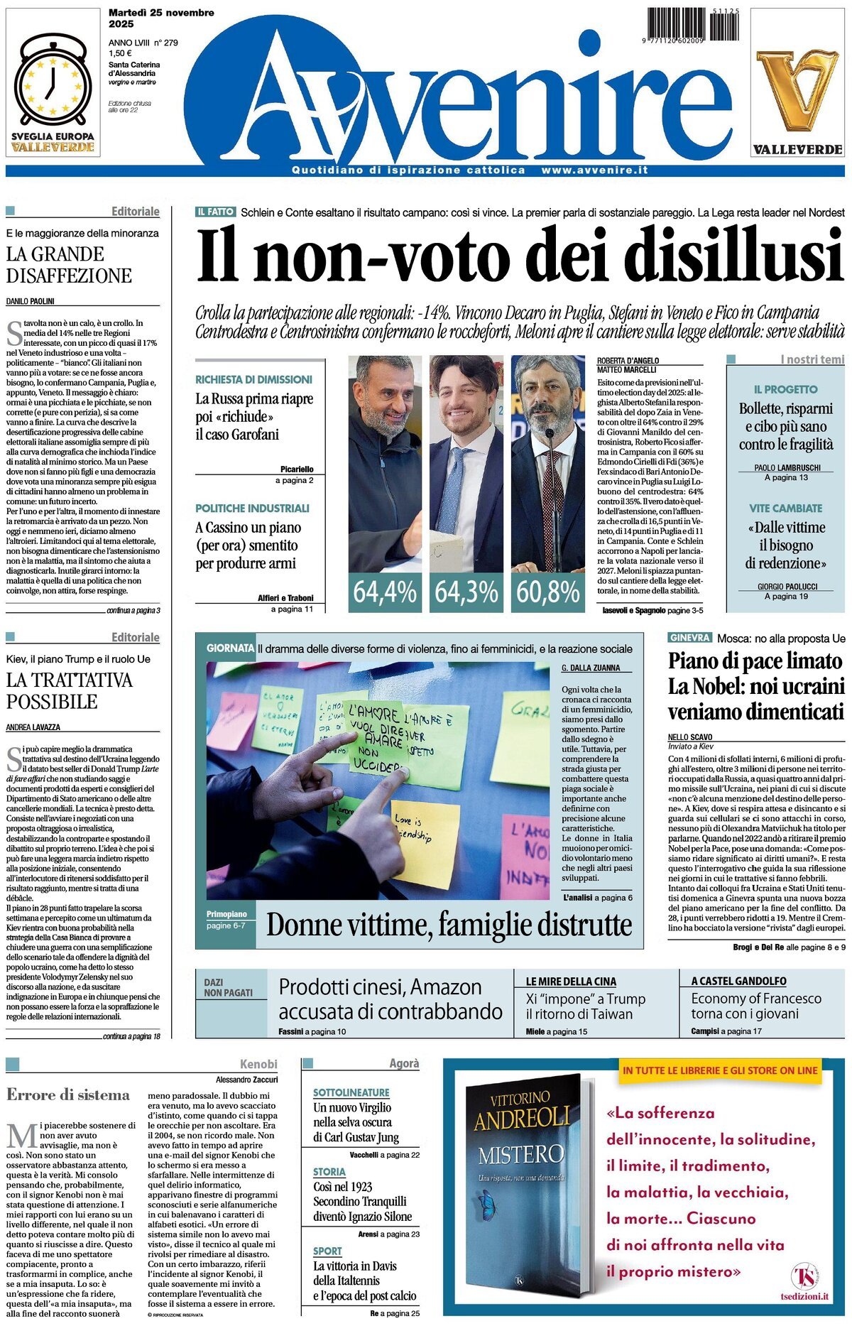 Prima Pagina Avvenire 25/11/2025
