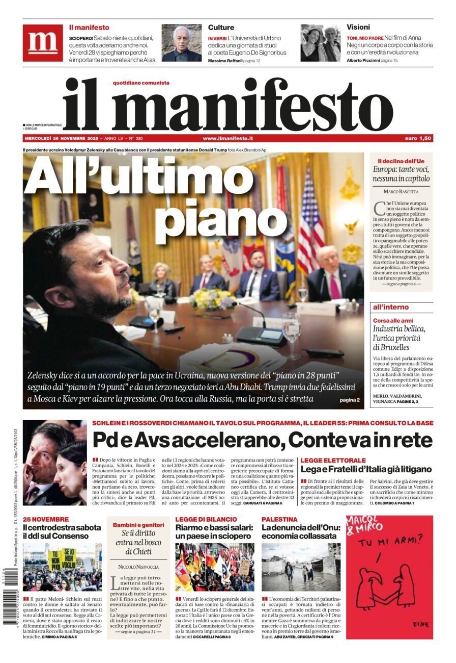 Prima Pagina Il Manifesto 26/11/2025