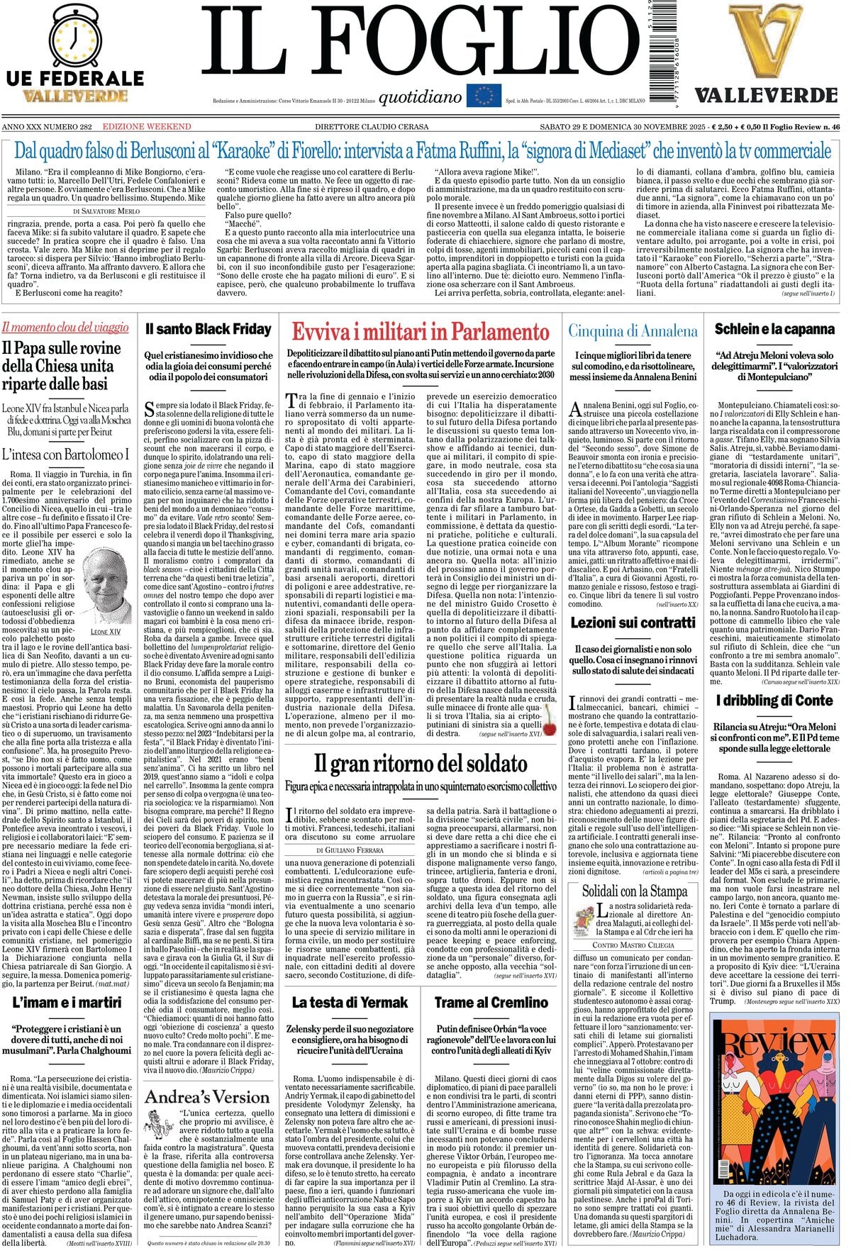 Prima Pagina Il Foglio 30/11/2025