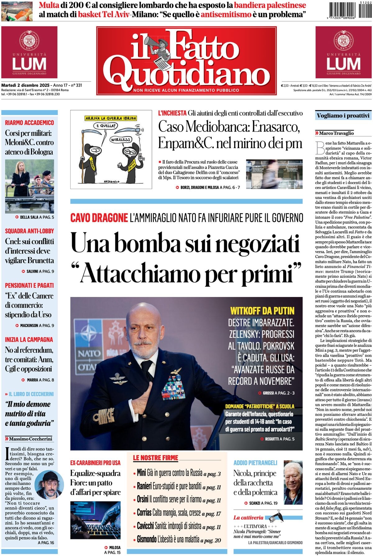 Prima Pagina Il Fatto Quotidiano 02/12/2025