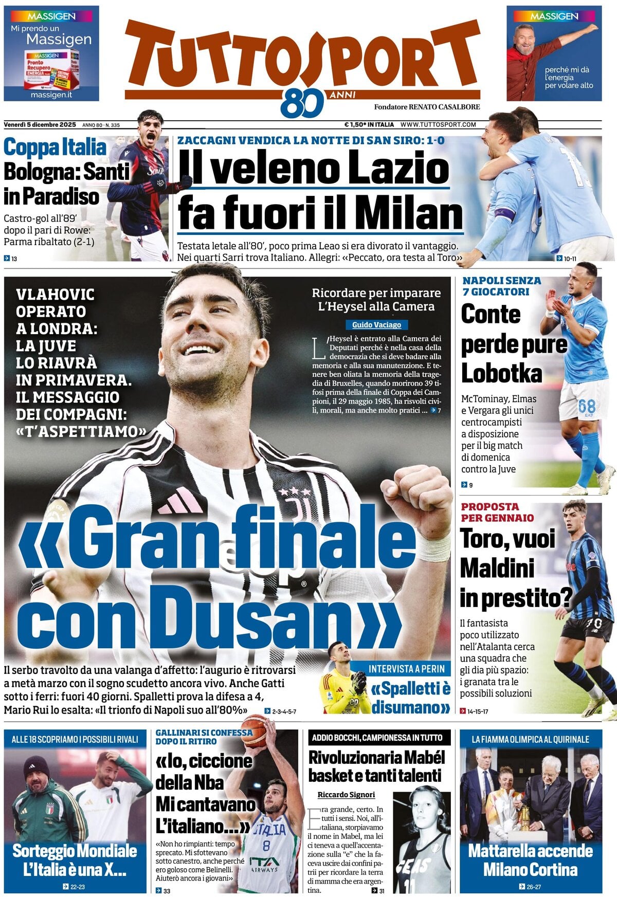 Prima Pagina Tuttosport 05/12/2025