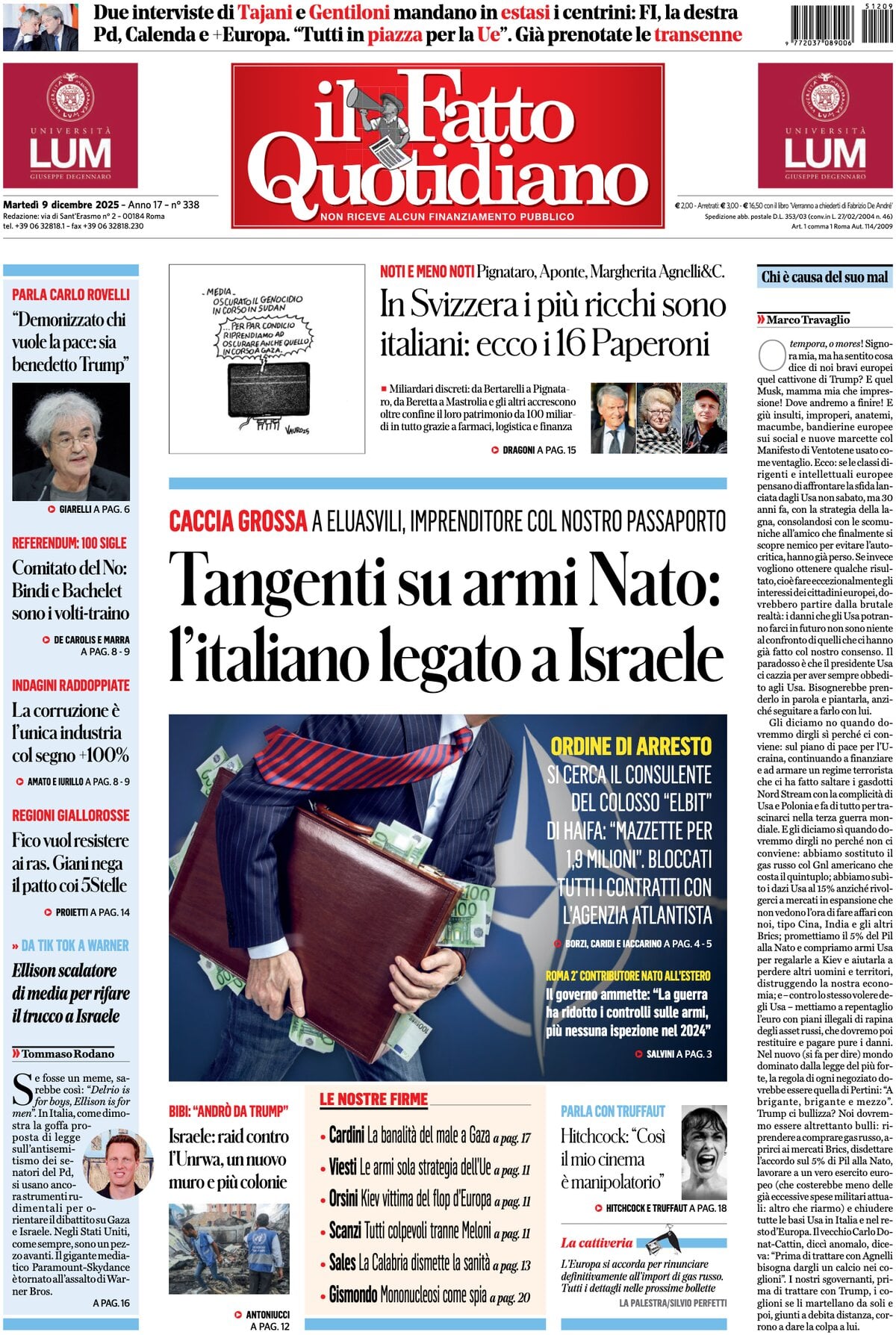 Prima Pagina Il Fatto Quotidiano 09/12/2025