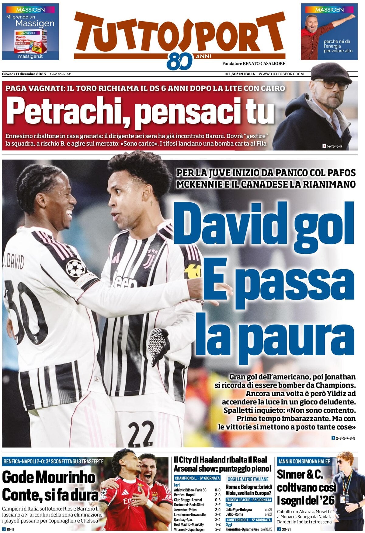 Prima Pagina Tuttosport 11/12/2025