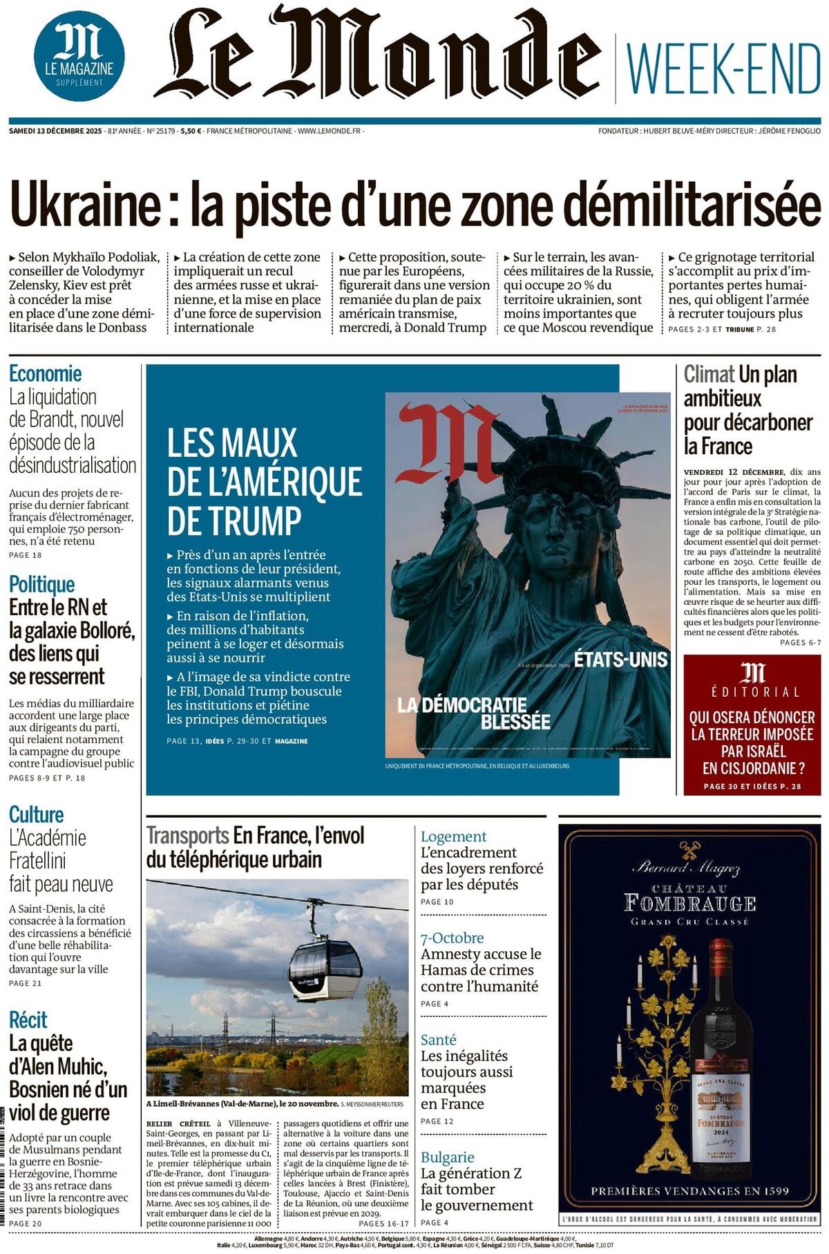 Prima Pagina Le Monde 13/12/2025