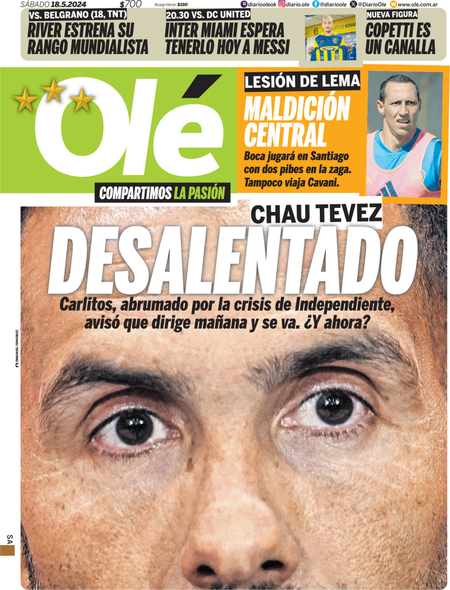 Prima Pagina Olé 18/05/2024