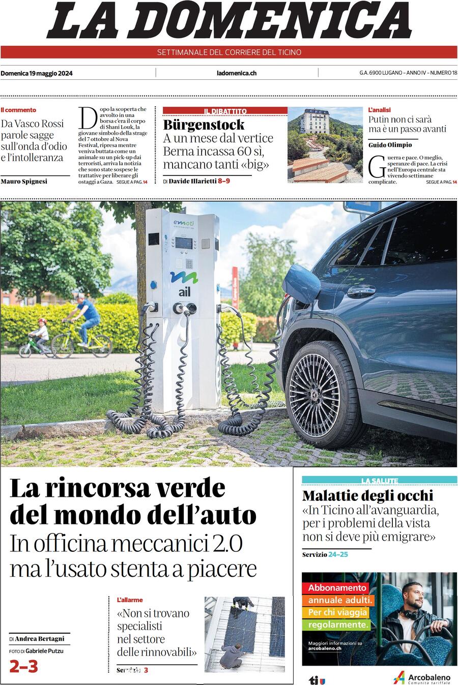 Prima Pagina Corriere del Ticino 19/05/2024