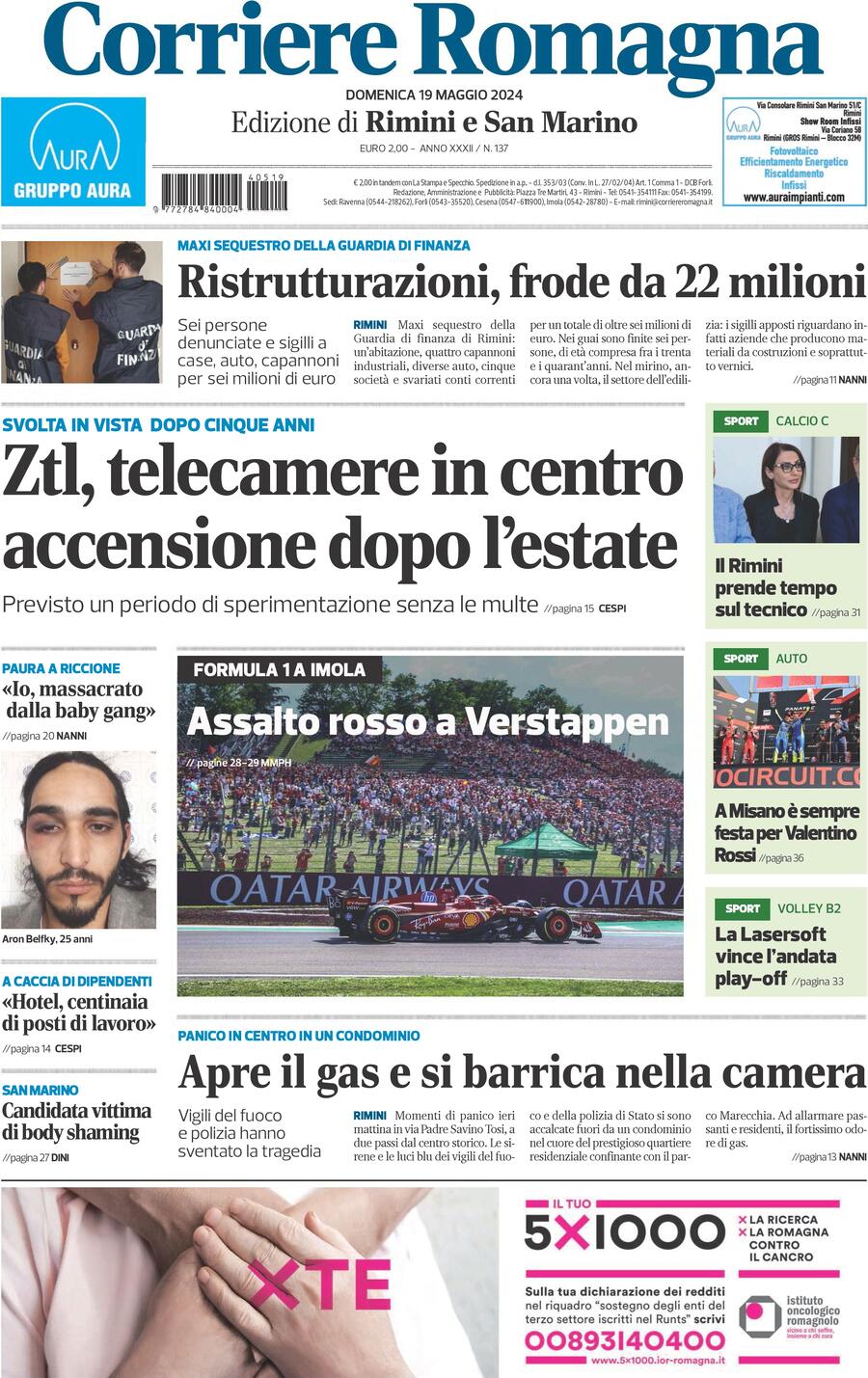 Prima Pagina Corriere Romagna (Rimini e San Marino) 19/05/2024
