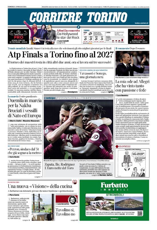 Prima Pagina Corriere Torino 19/05/2024