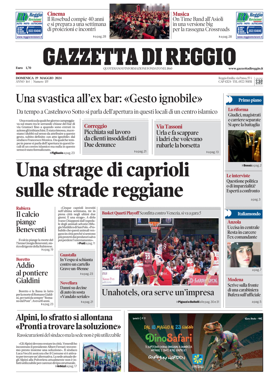 Prima Pagina Gazzetta di Reggio 19/05/2024