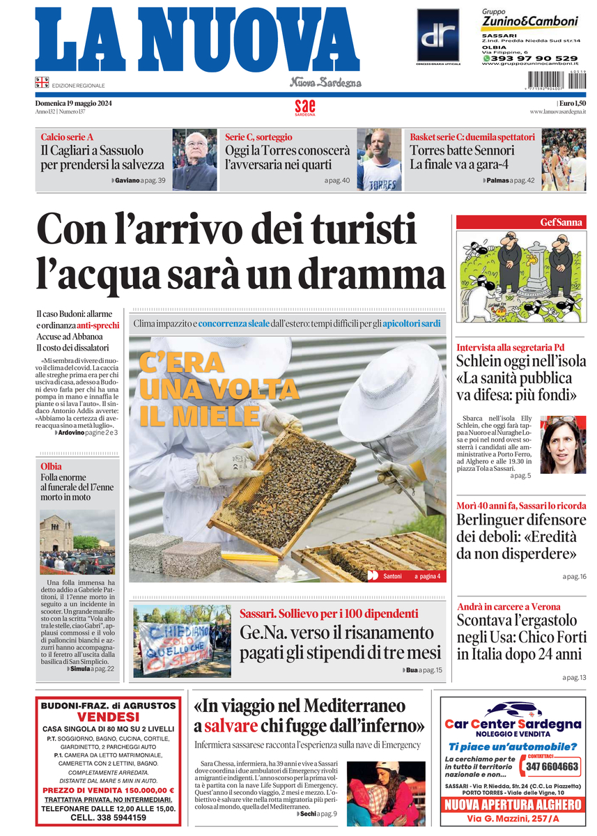 Prima Pagina La Nuova Sardegna 19/05/2024