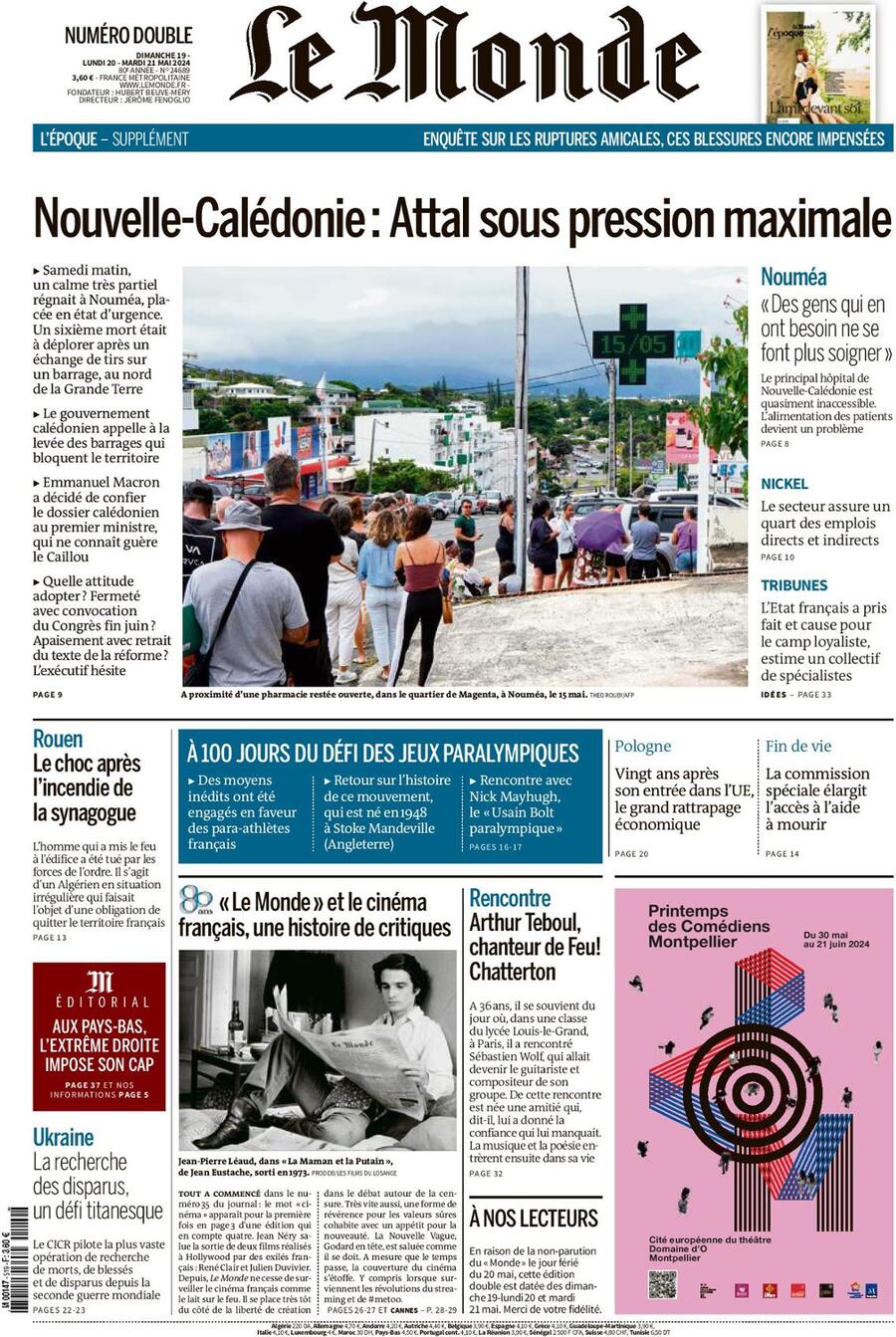 Prima Pagina Le Monde 20/05/2024