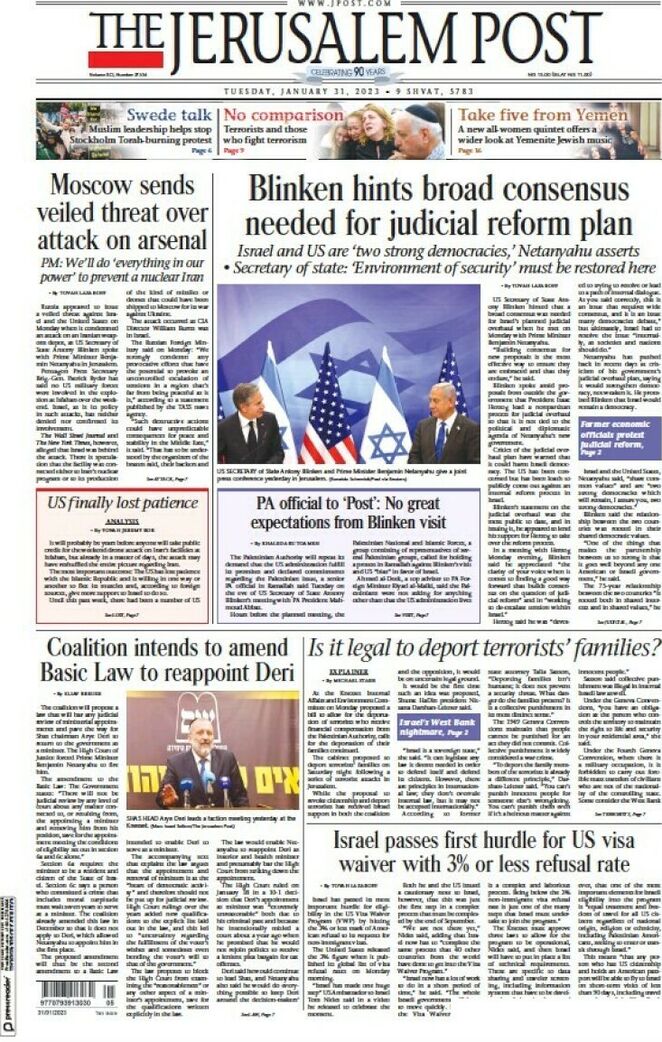 Prima Pagina The Jerusalem Post 31/01/2023