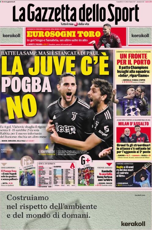 Prima Pagina La Gazzetta dello Sport 13/03/2023