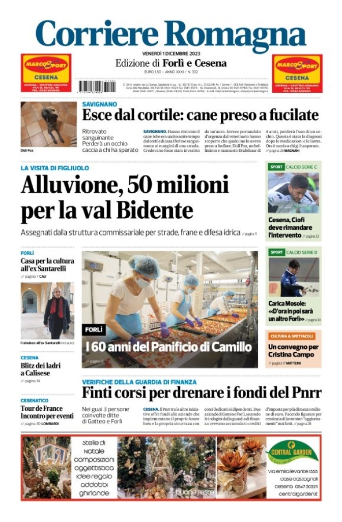 Prima Pagina Corriere Romagna (Forlì e Cesena) 01/12/2023