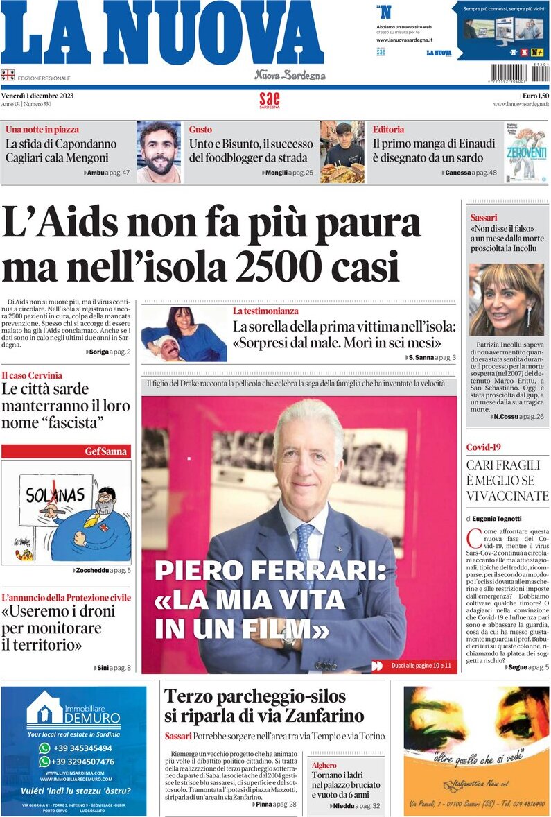 Prima Pagina La Nuova Sardegna 01/12/2023