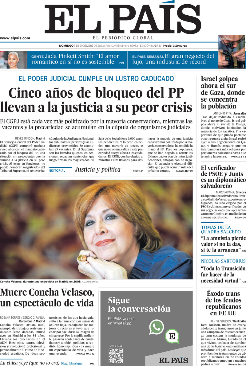 Prima Pagina El País 03/12/2023