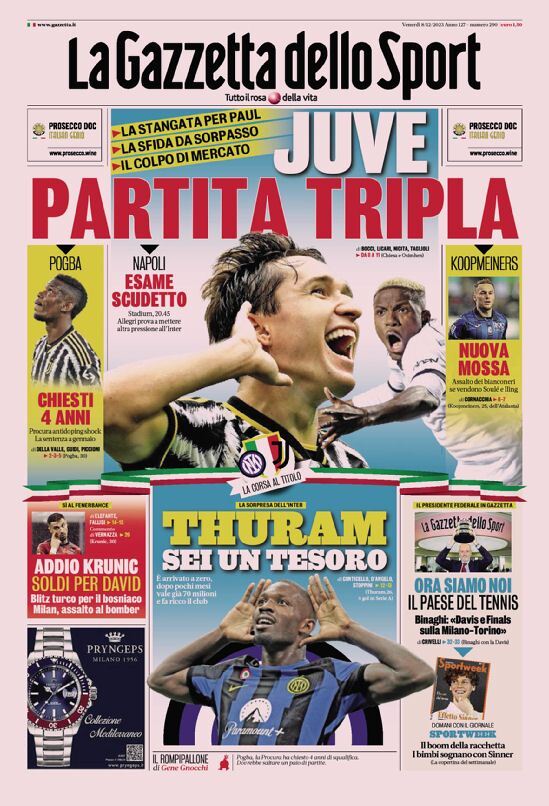 Prima Pagina La Gazzetta dello Sport 08/12/2023