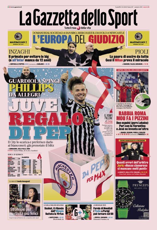 Prima Pagina La Gazzetta dello Sport 11/12/2023