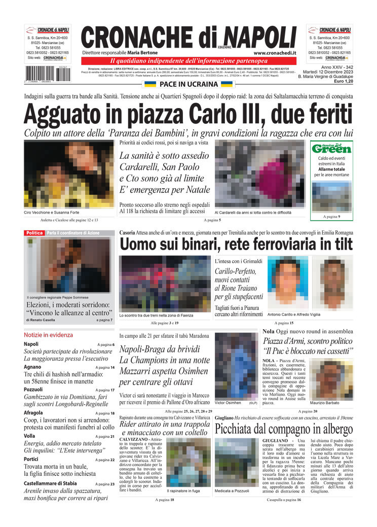 Cronache di Napoli prima pagina di oggi Martedì 12 Dicembre 2023