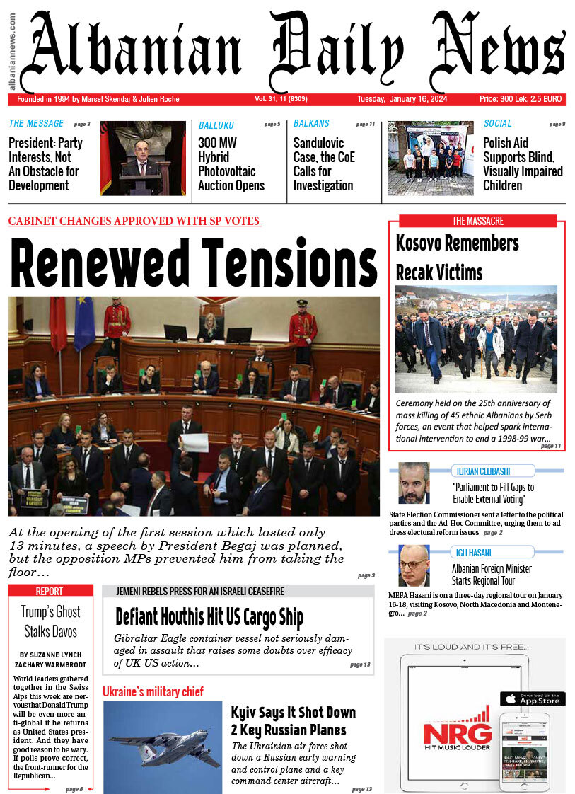 Prima Pagina Albanian Daily News 16/01/2024