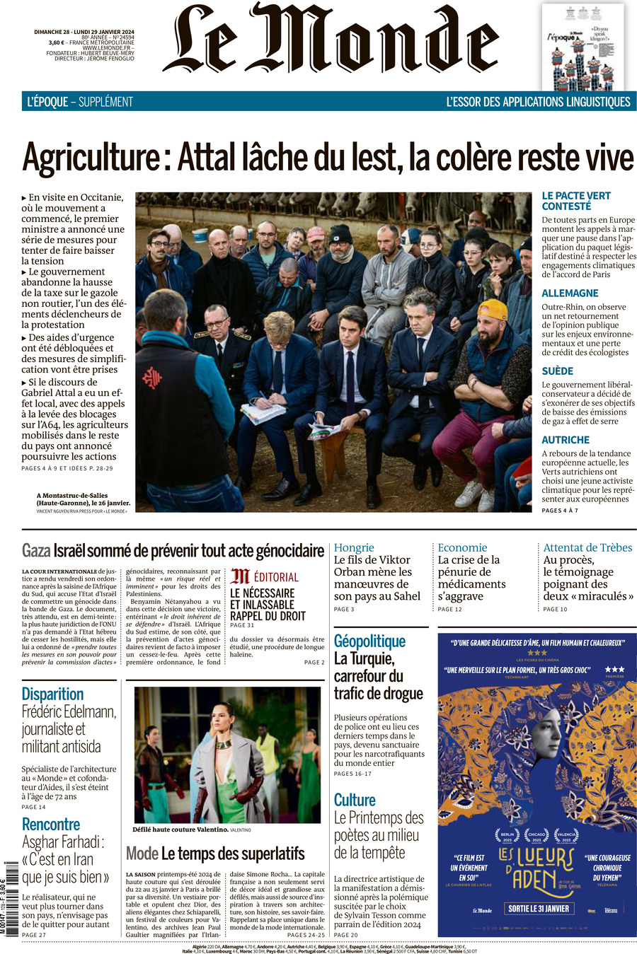 Prima Pagina Le Monde 28/01/2024