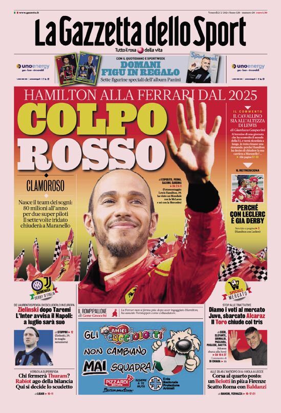 Prima Pagina La Gazzetta dello Sport 02/02/2024