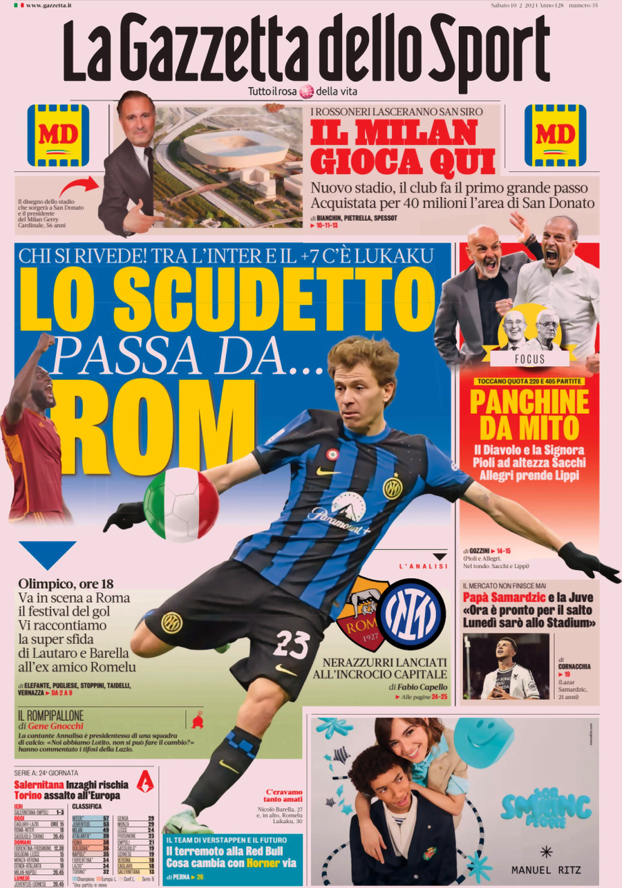 Prima Pagina La Gazzetta dello Sport 10/02/2024