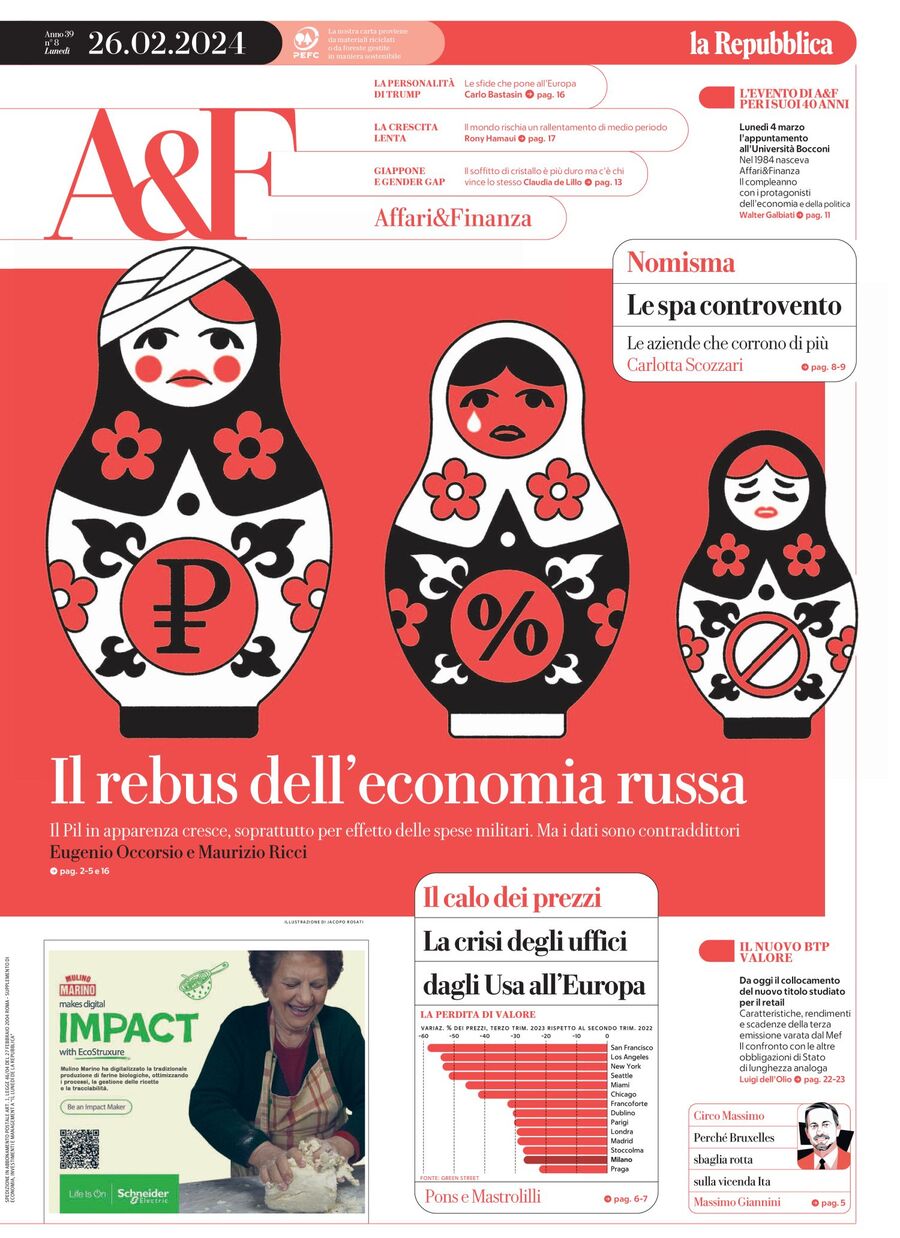 Copertina Affari & Finanza (la Repubblica) 26/02/2024