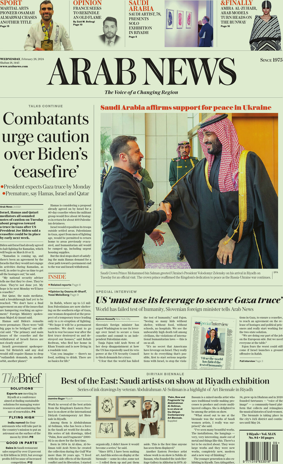 Prima Pagina Arab News 28/02/2024