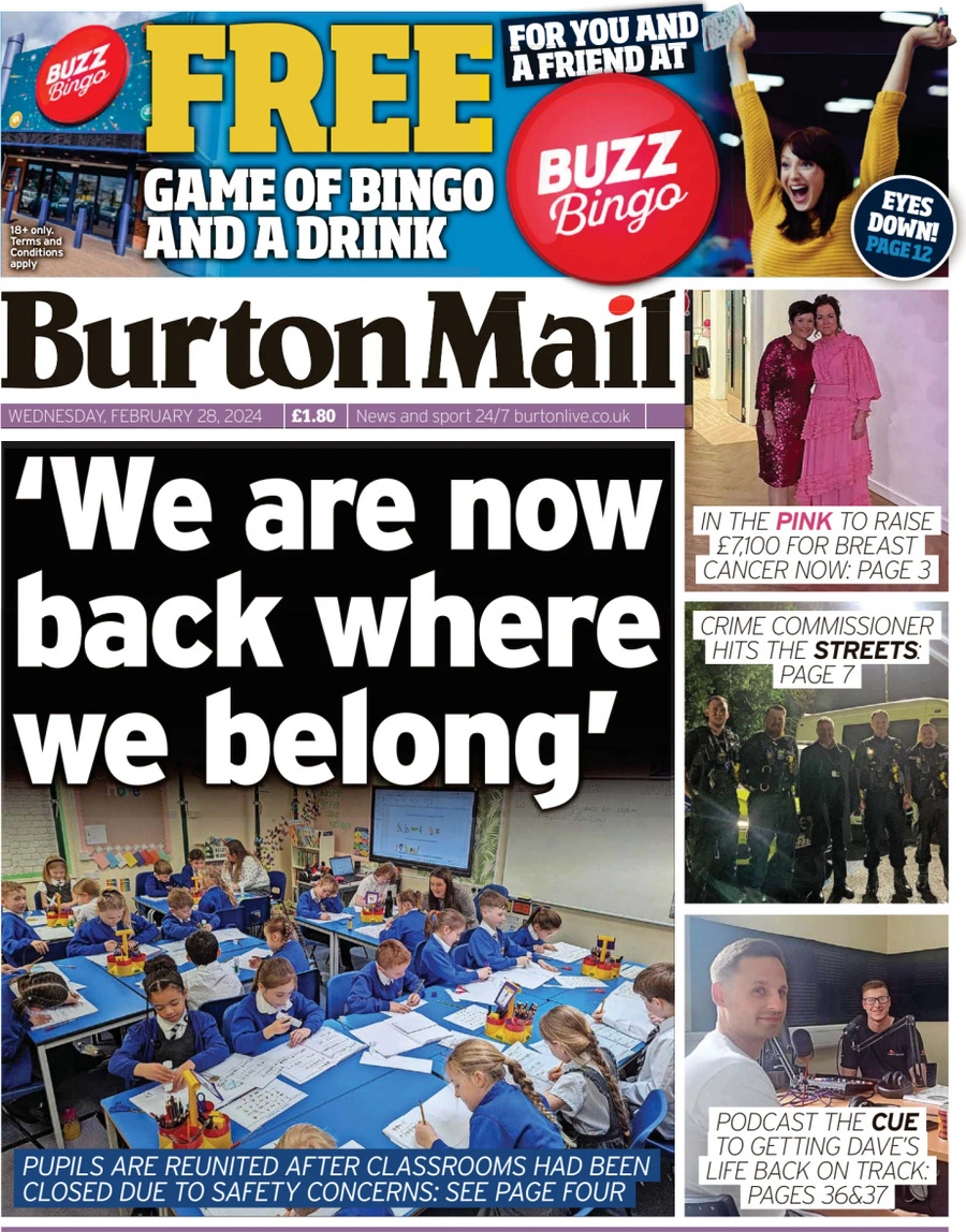 Prima Pagina Burton Mail 28/02/2024