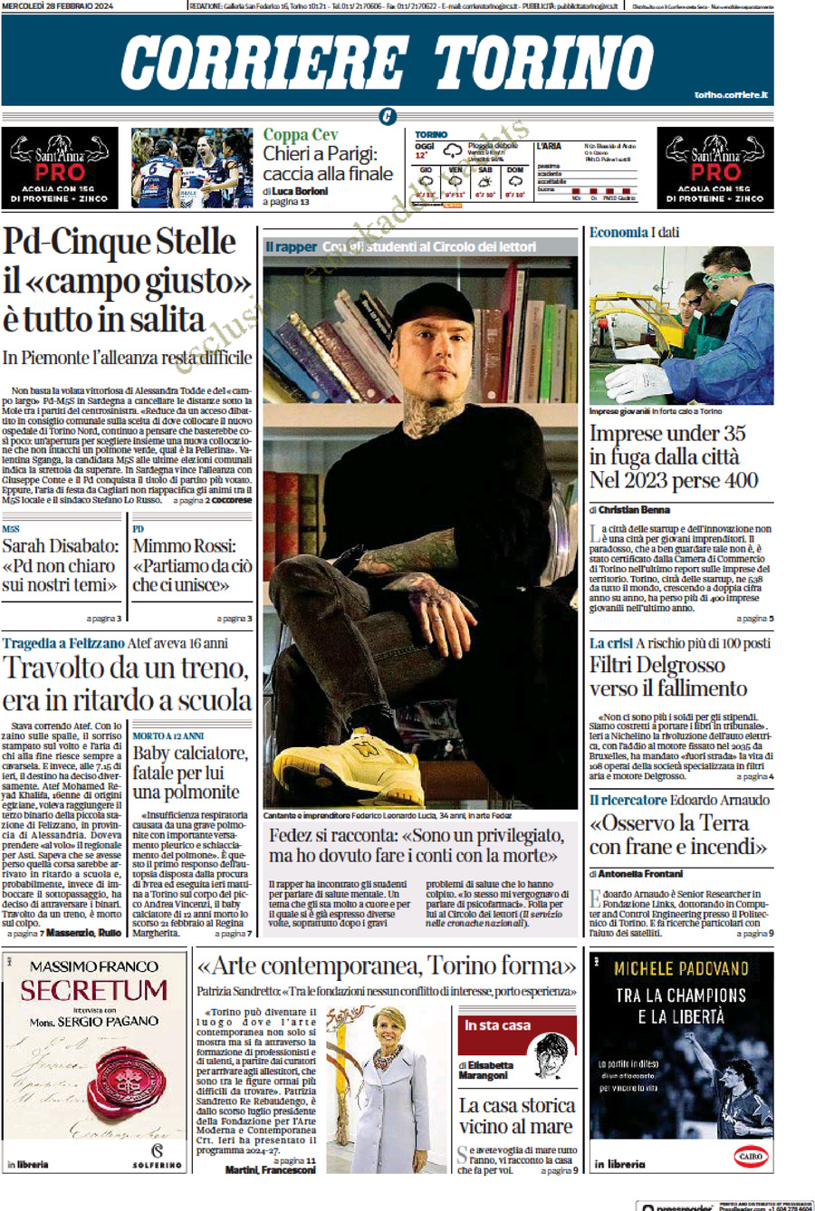 Prima Pagina Corriere Torino 28/02/2024