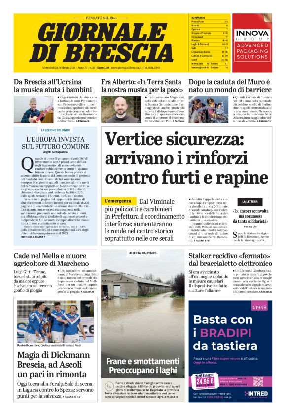 Prima Pagina Giornale di Brescia 28/02/2024