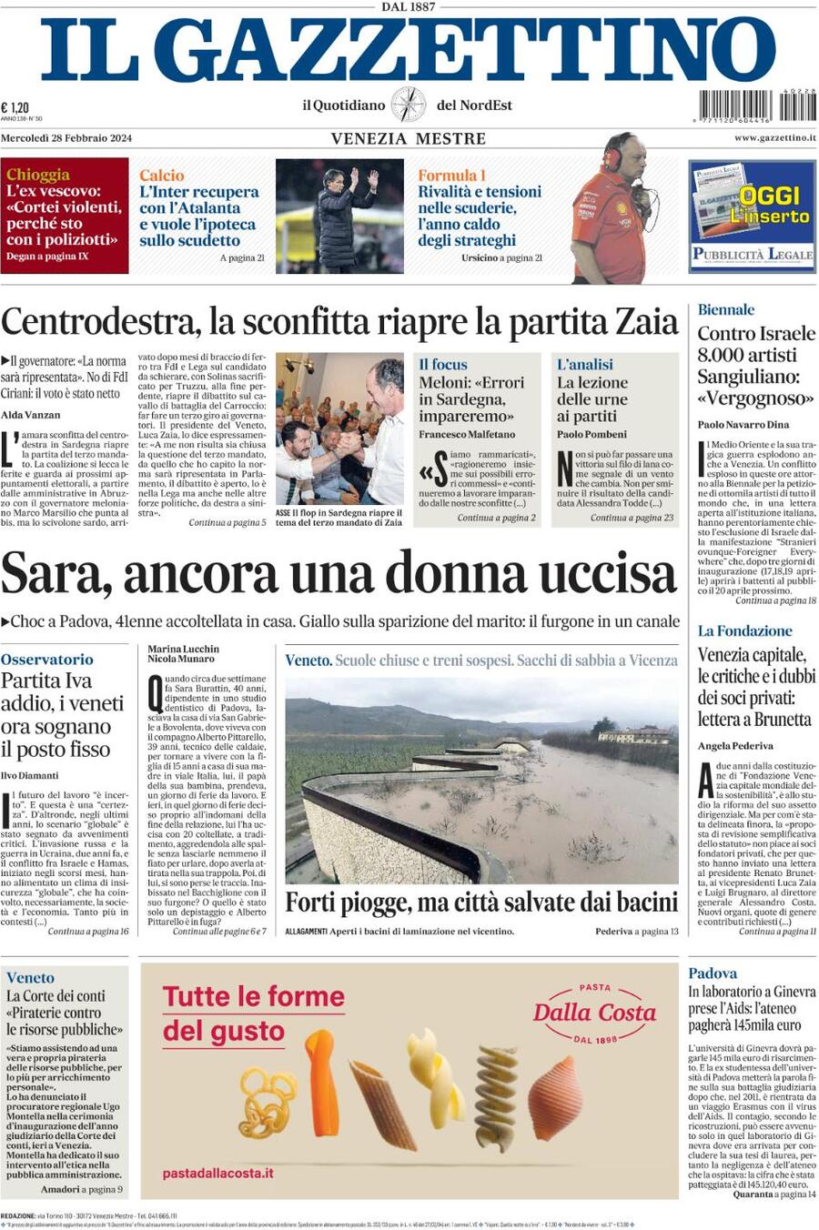 Prima Pagina Il Gazzettino 28/02/2024