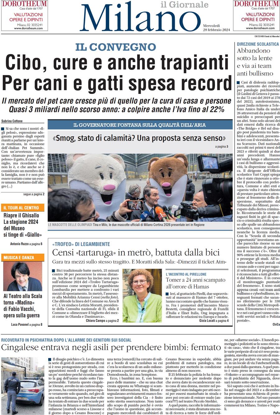 Prima Pagina Il Giornale (Milano) 28/02/2024