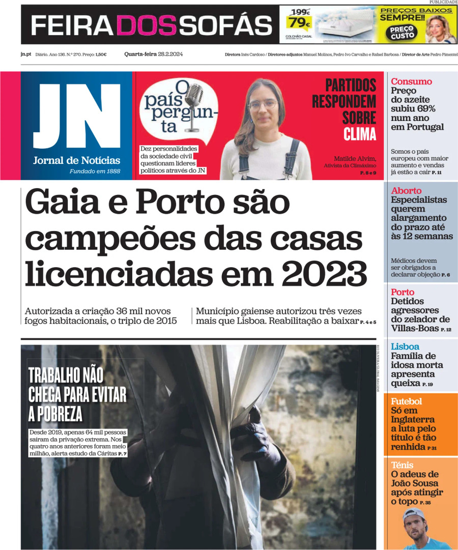 Prima Pagina Jornal de Notícias 28/02/2024