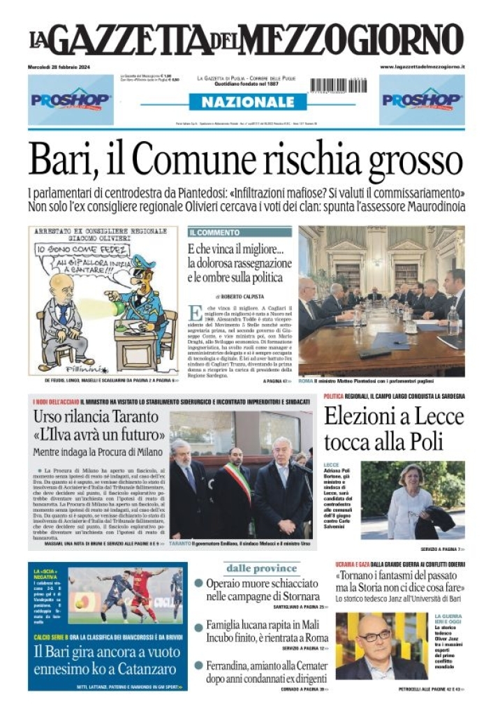 Prima Pagina La Gazzetta del Mezzogiorno (Basilicata) 28/02/2024